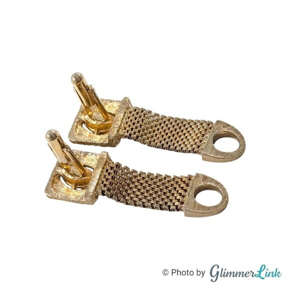 VTG Geometric Square Marquise Topaz Glass Wrap Around Mesh Gold Tone Cufflinks - Picture 7 of 8